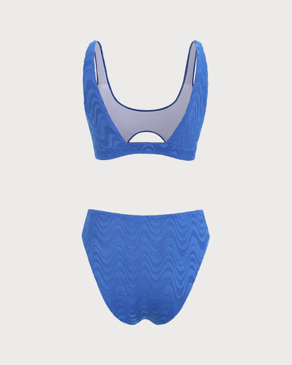 Conjunto de Bikini Texturizado Cuello U Azul Real