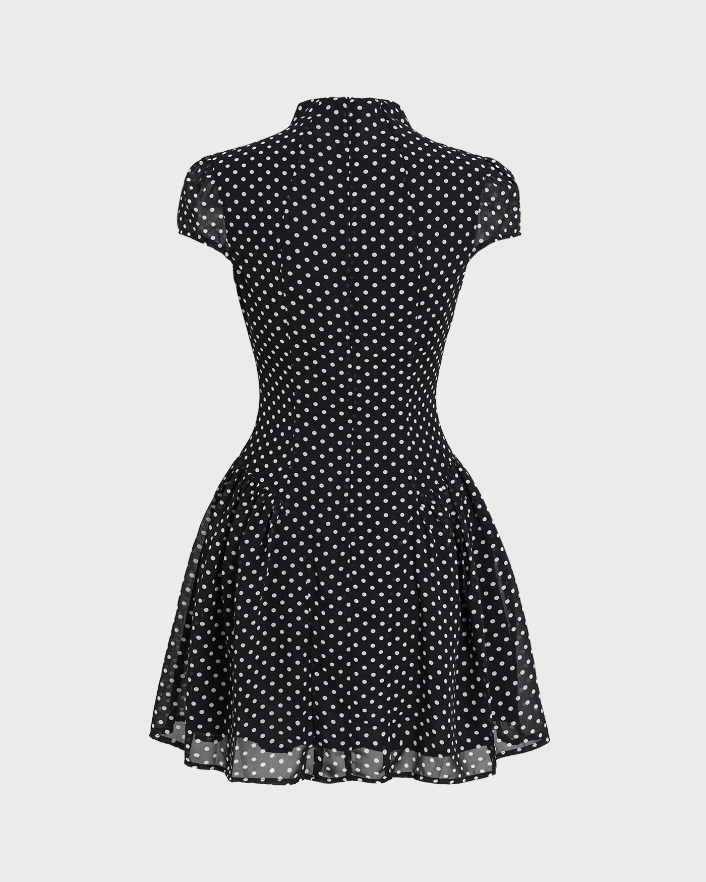 Vestido Mini de Chifón con Lunares Negros