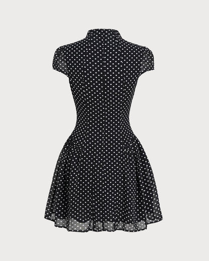 Vestido Mini de Chifón con Lunares Negros