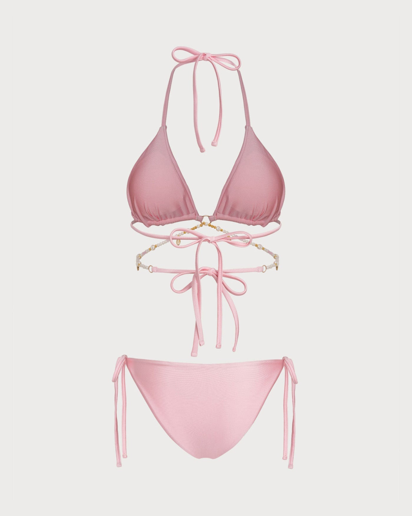Conjunto de Bikini de Cuerda con O-Ring en Rosa