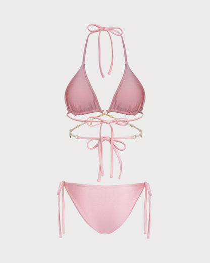 Conjunto de Bikini de Cuerda con O-Ring en Rosa