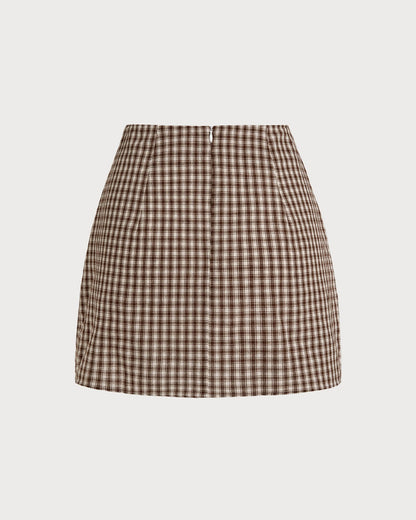 Falda A-Line de Cuadros Marrón
