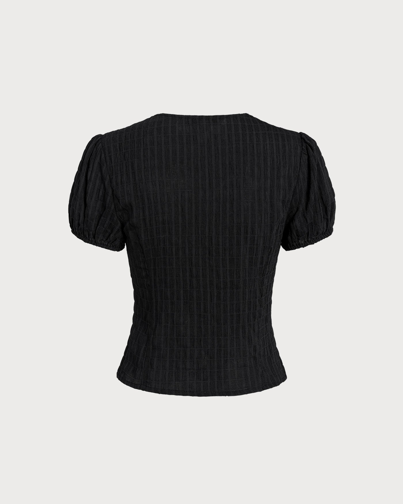 Blusa Negra de Encaje Jacquard con Botones