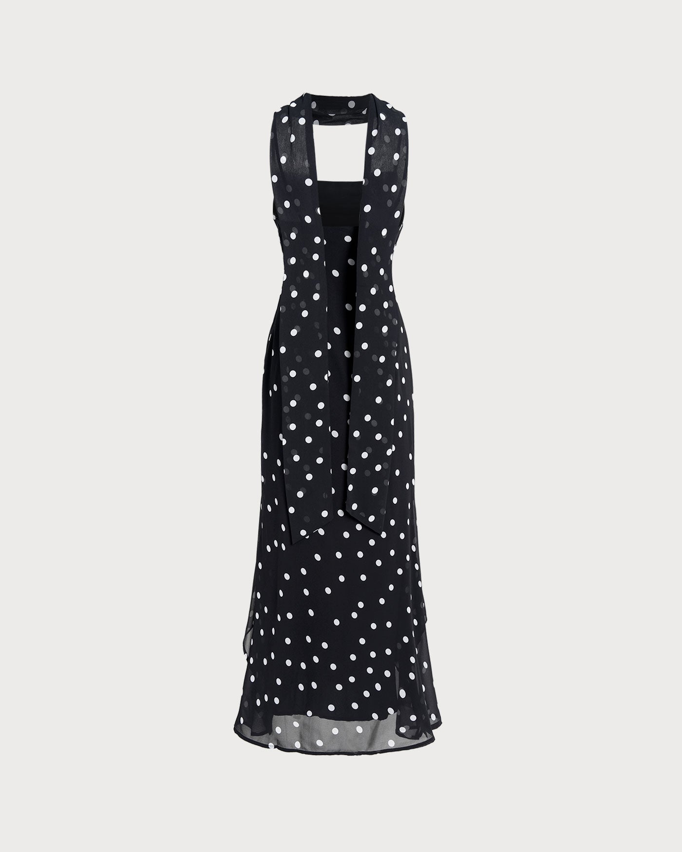 Vestido Maxi Sin Mangas con Lunares Negros