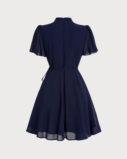 Vestido Mini de Manga Mariposa Azul