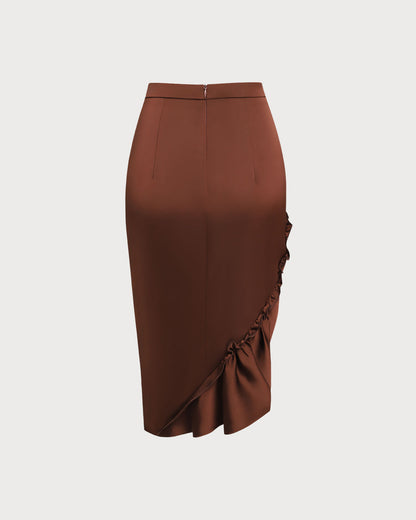 Falda Midi Lápiz Arrugada Color Café