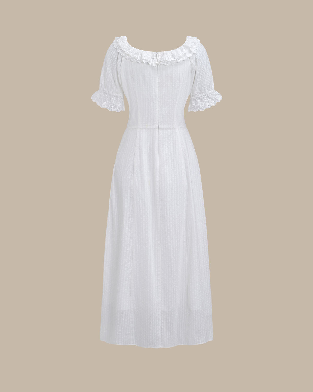 Vestido Maxi de Manga Abullonada con Bordado Blanco