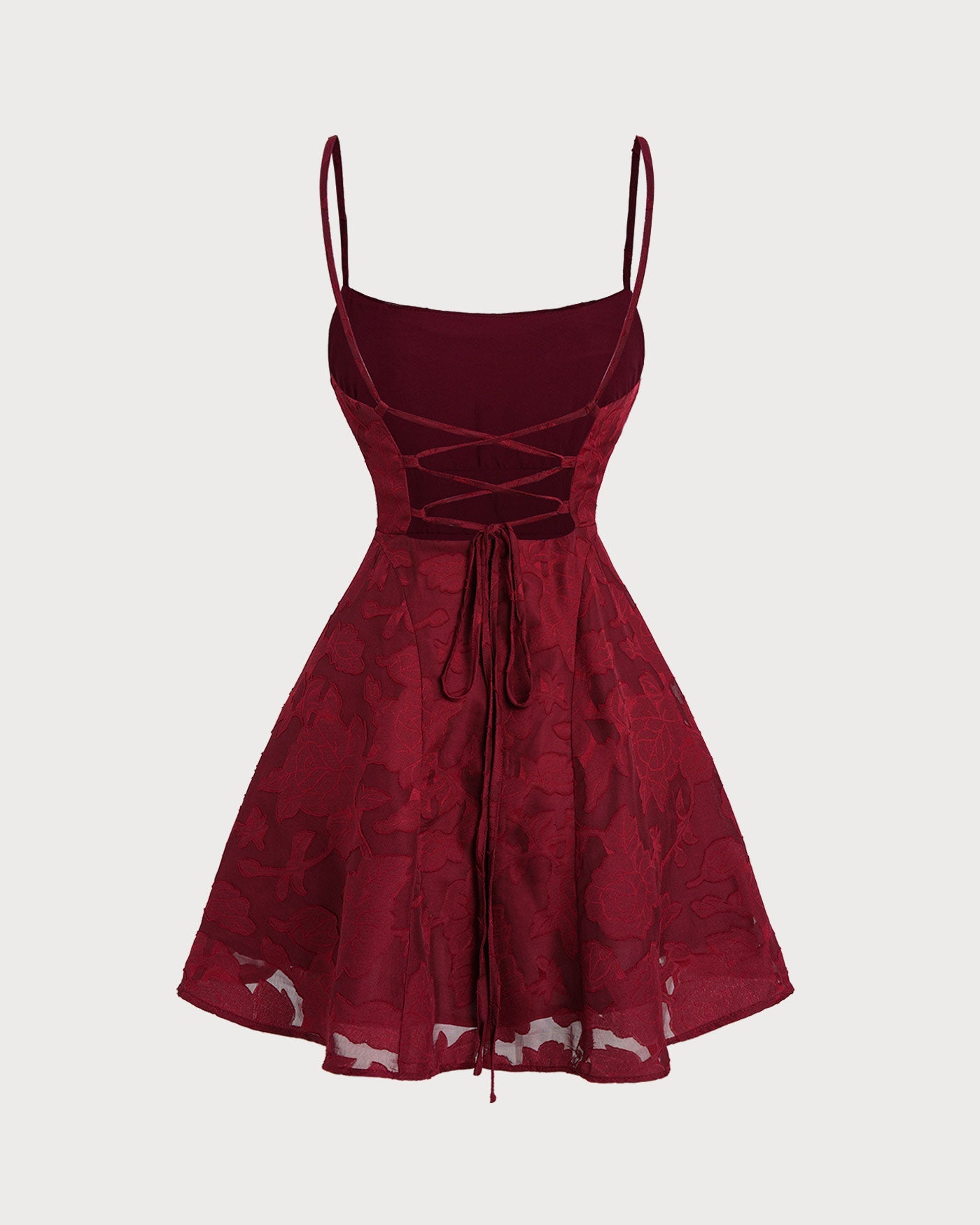 Vestido Mini Sin Espalda Floral Rojo Vino