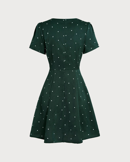 Vestido Mini de Lunares Verde con Escote en V
