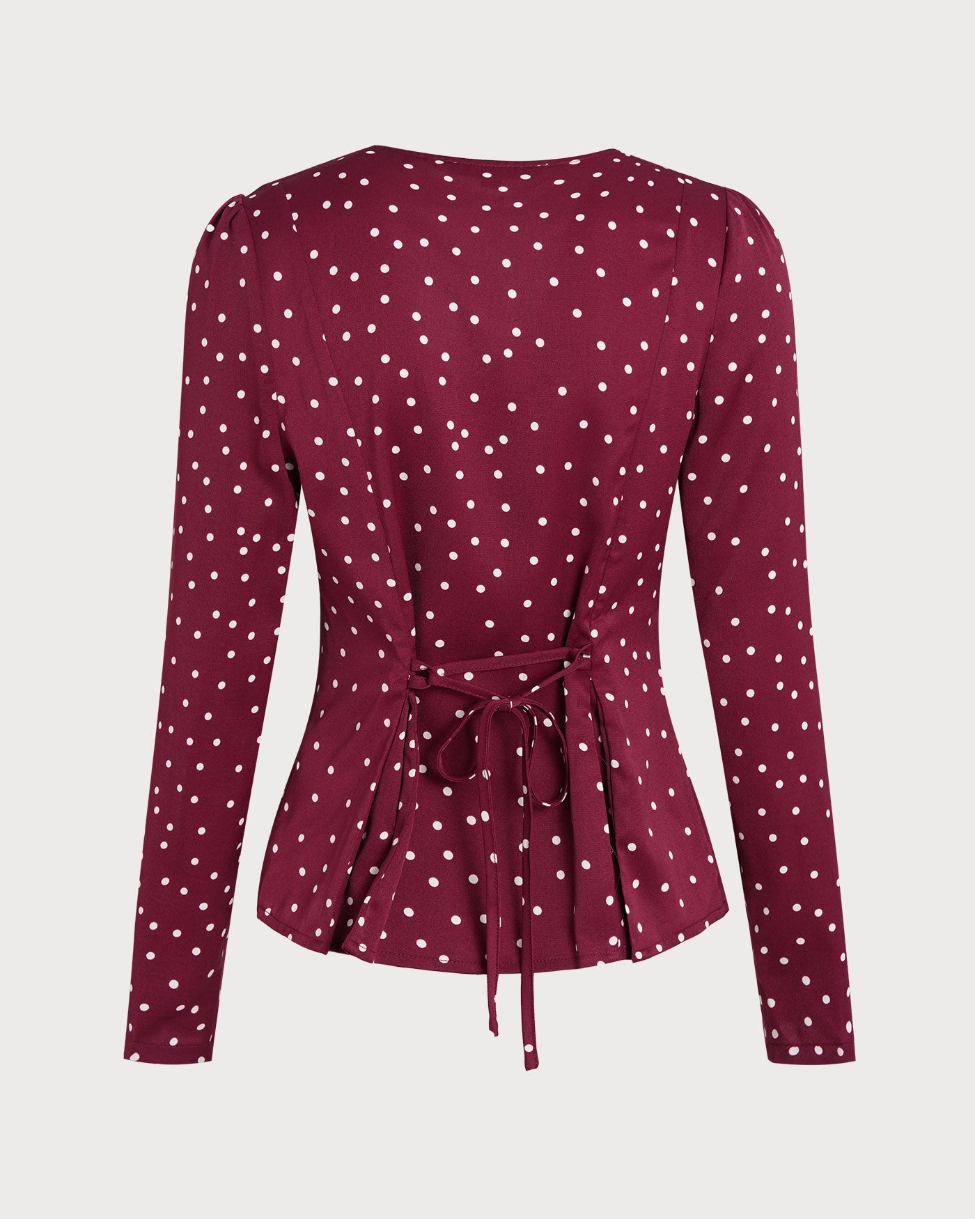 Blusa de Cuello en V con Lunares Rojos Vino