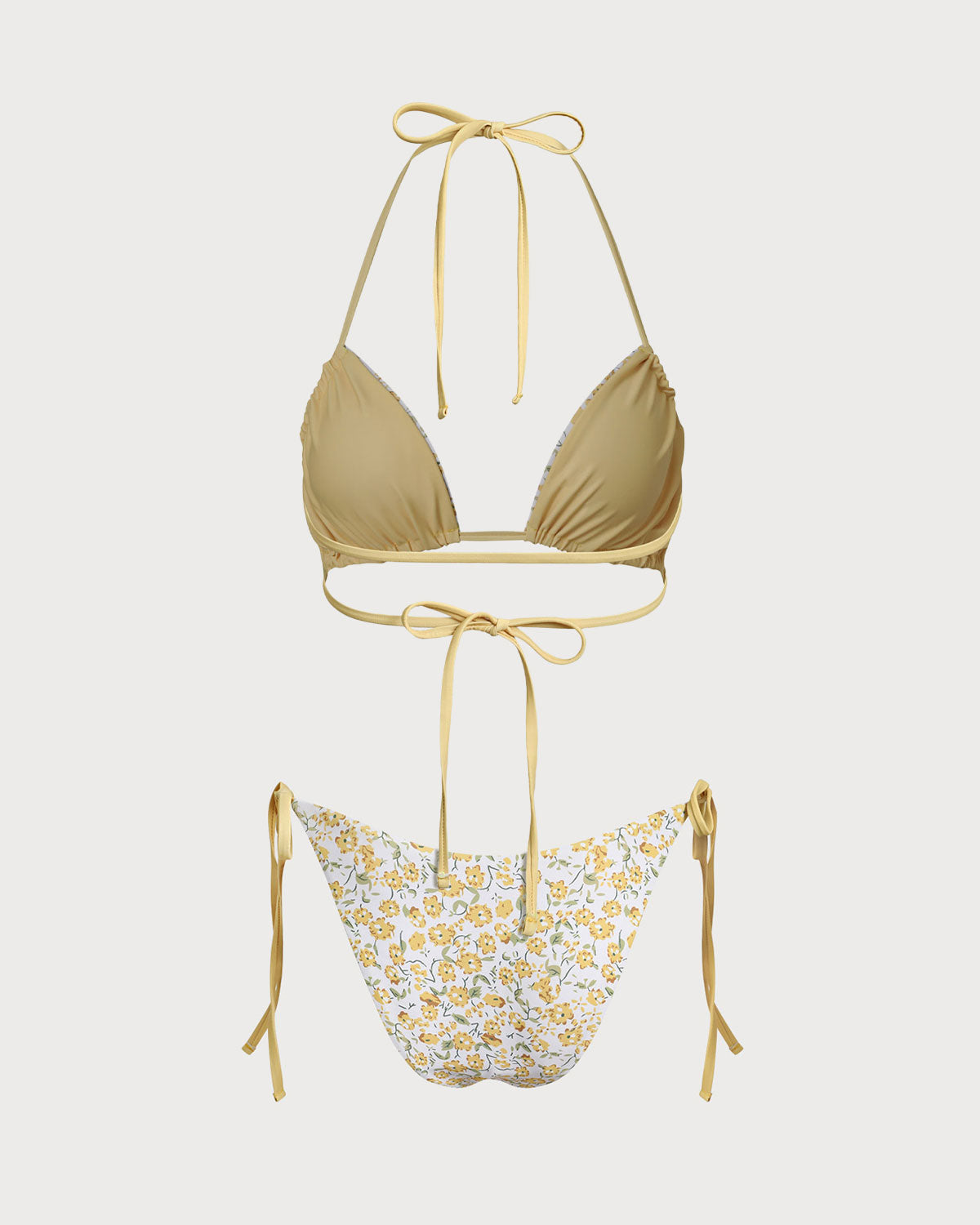 Conjunto de Bikini Triangular Floral Amarillo