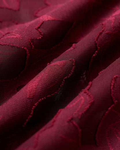 Vestido Midi Jacquard Sin Mangas de Cuello Corazón Color Rojo Vino