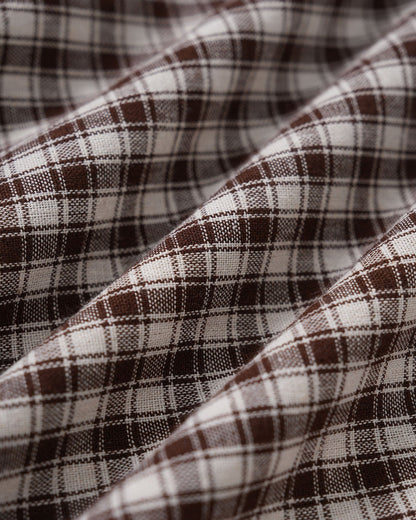 Vestido Mini de Manga Abullonada en Gingham Café