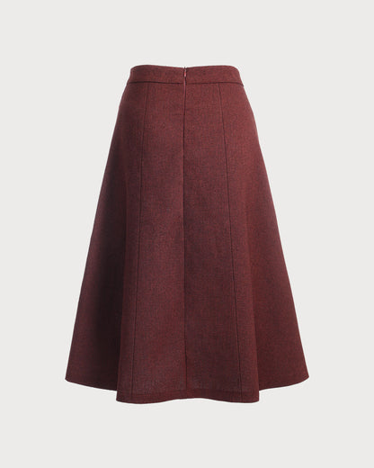 Falda de Tweed Burdeos de Cintura Alta