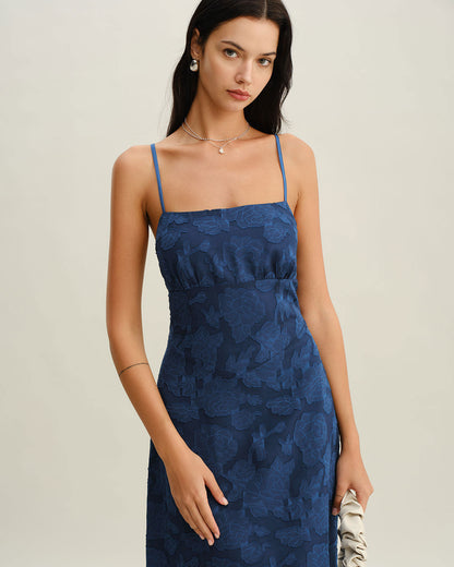 Vestido Maxi Sin Espalda Jacquard Marino