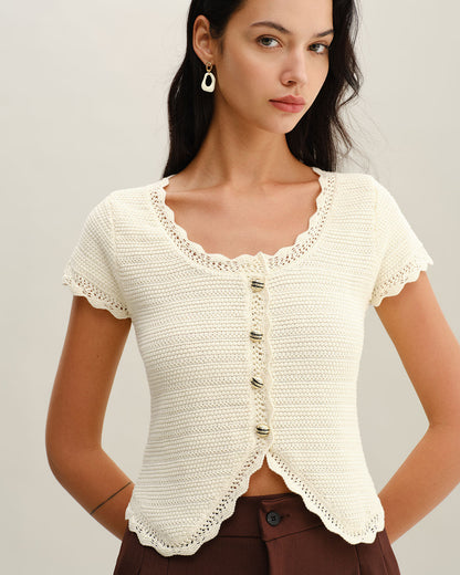 Cárdigan Texturizado Beige con Escote en U