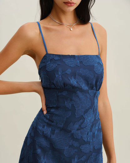 Vestido Maxi Sin Espalda Jacquard Marino