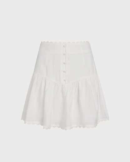 Falda Mini Arrugada con Botón Blanca