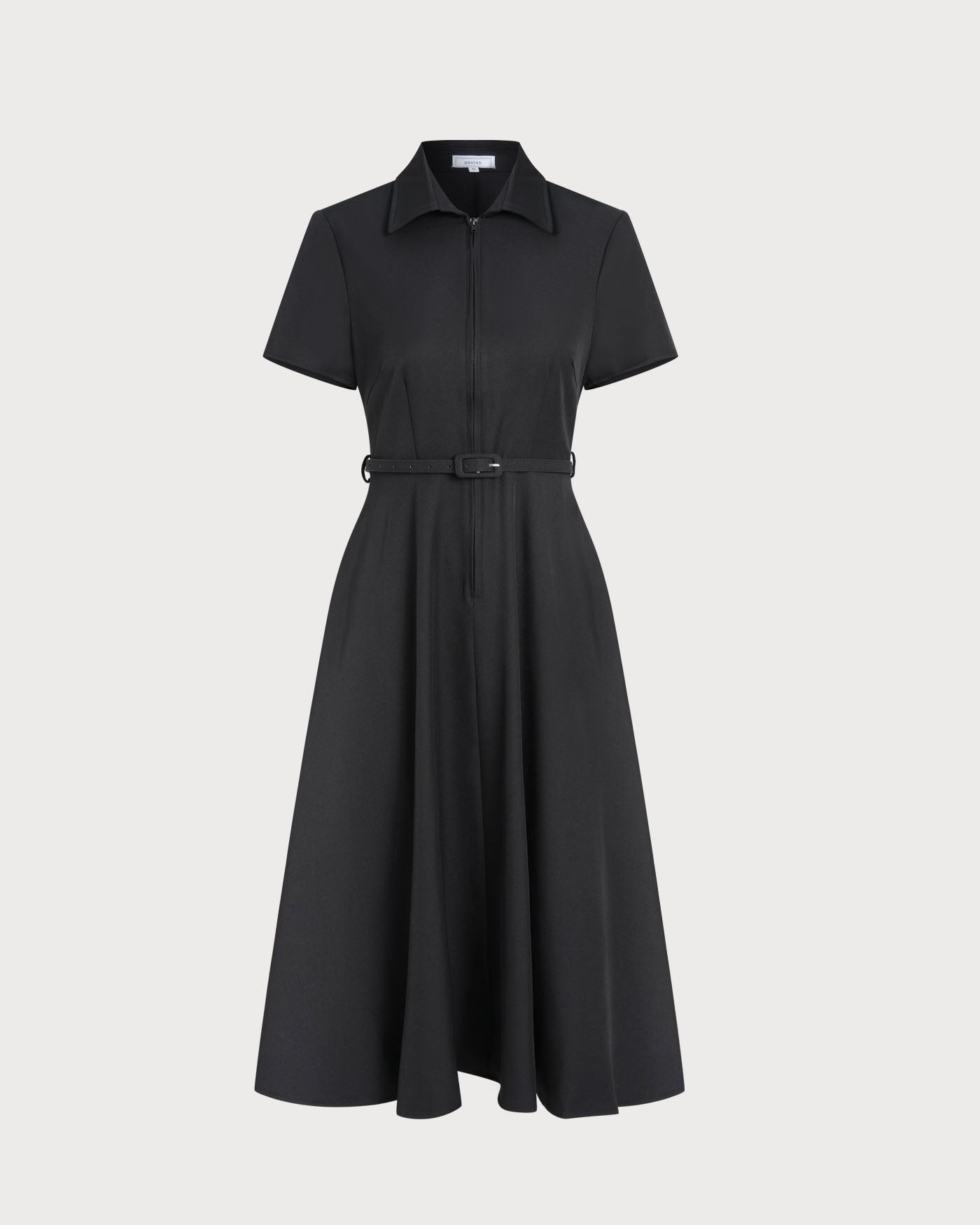 Vestido Midi Negro A-Line con Cinturón