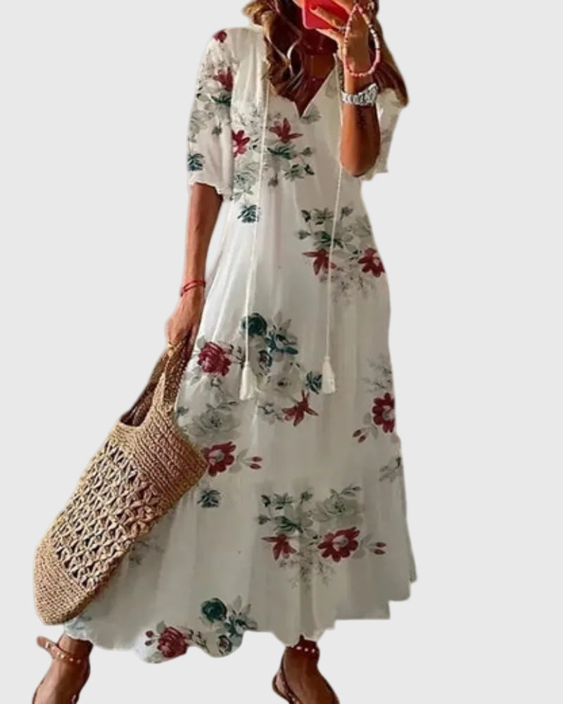 Flavie | Vestido Maxi Bohemio con Pompones