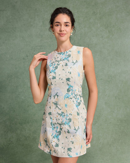 Vestido Mini Sin Mangas de Flores Verdes