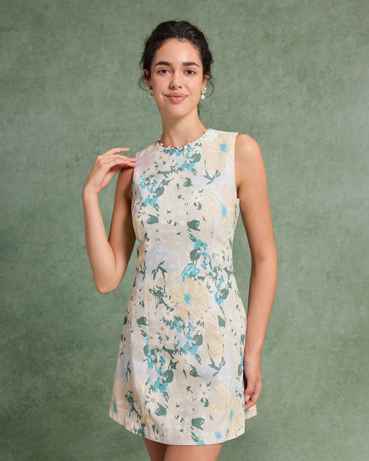 Vestido Mini Sin Mangas de Flores Verdes