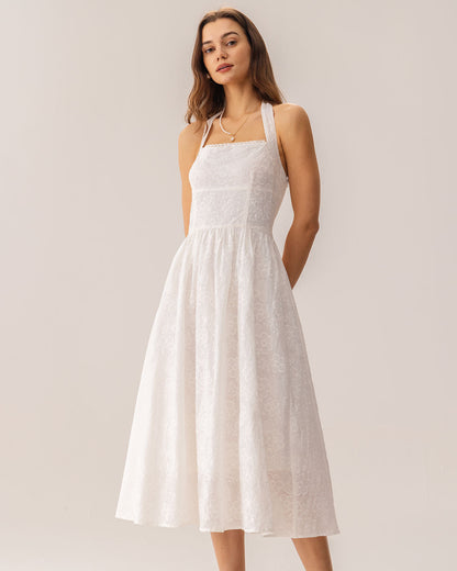 Vestido Midi Halter Bordado Blanco