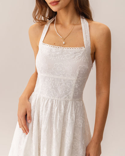 Vestido Midi Halter Bordado Blanco