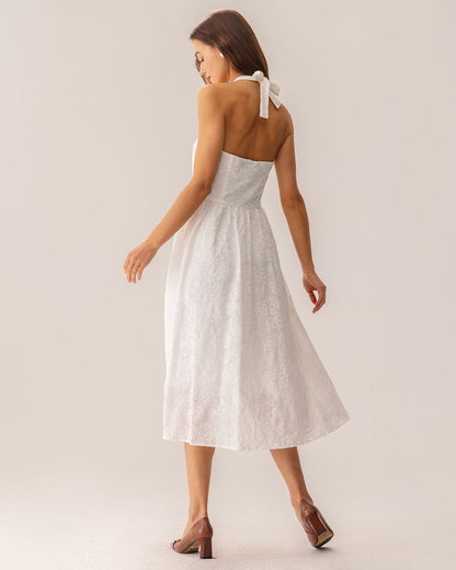 Vestido Midi Halter Bordado Blanco