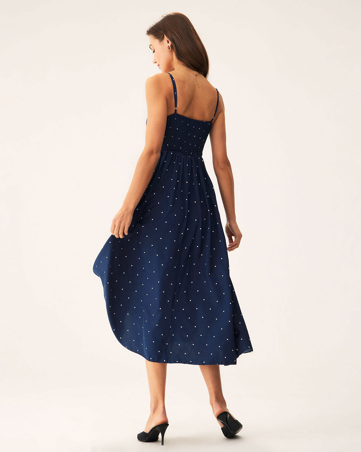 Vestido Midi Deslizante con Lunares en Azul Marino