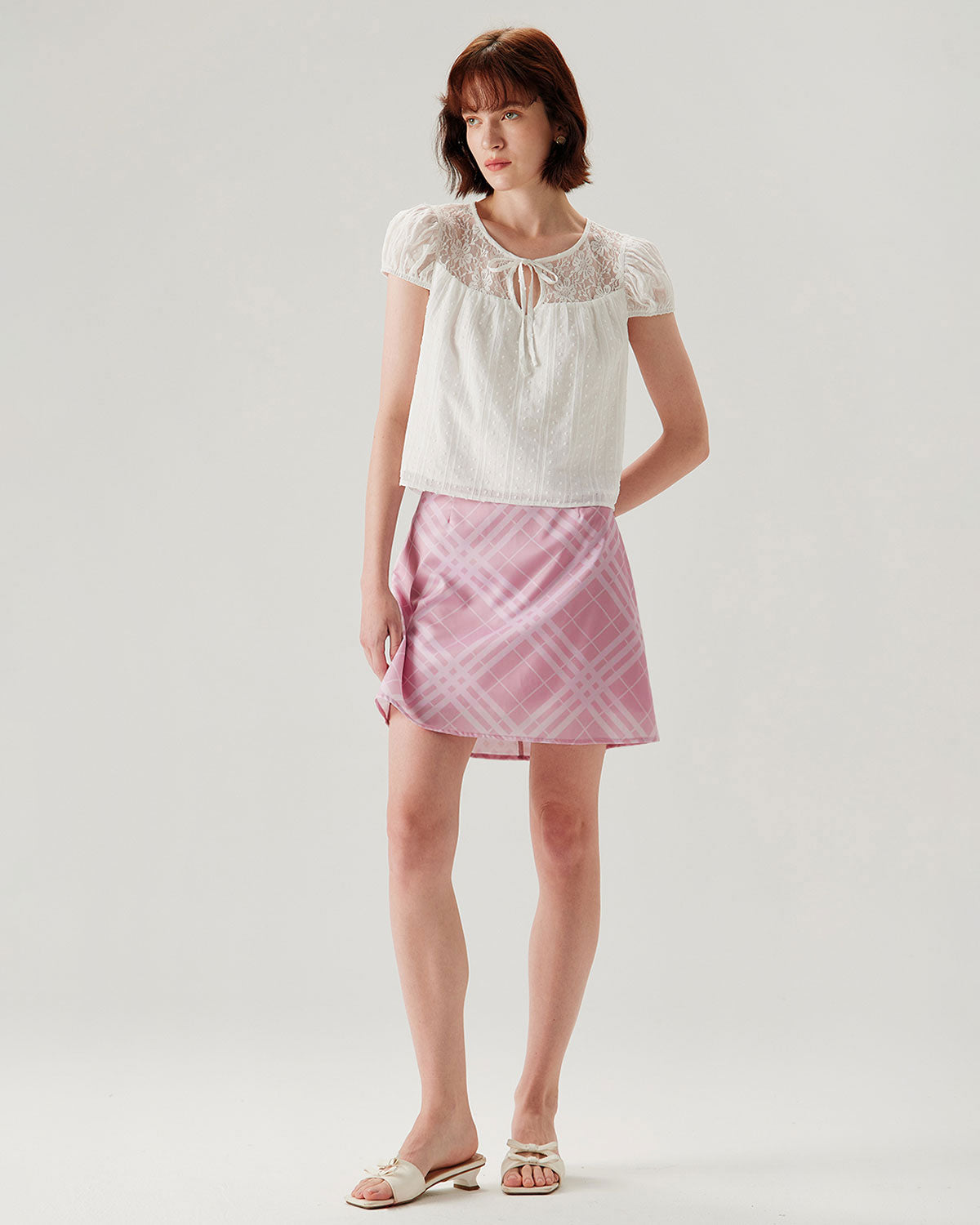 Falda Mini A-line de Cuadros Rosa
