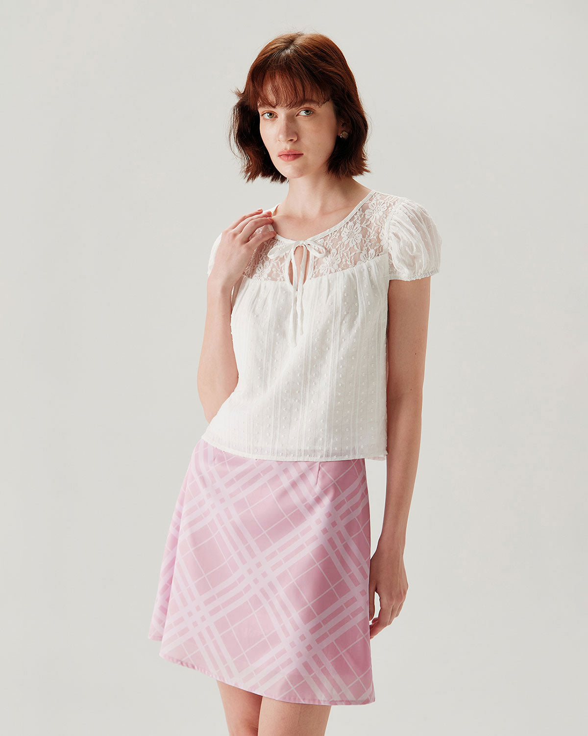 Falda Mini A-line de Cuadros Rosa
