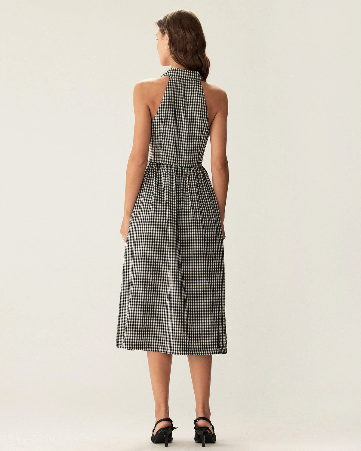 Vestido Midi Sin Mangas de Cuadro Negro