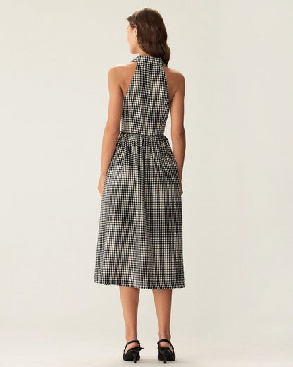 Vestido Midi Sin Mangas de Cuadro Negro