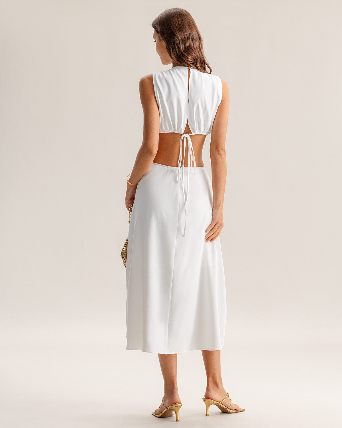 Vestido Midi Sin Mangas con Corte en Blanco