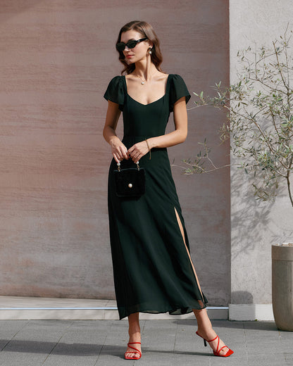 Vestido Maxi de Chifón con Escote Corazón Negro