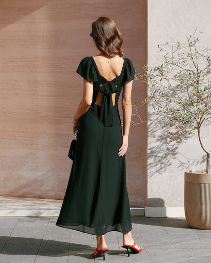 Vestido Maxi de Chifón con Escote Corazón Negro