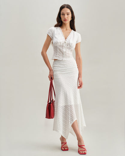 Falda Midi Sirena Jacquard Blanca