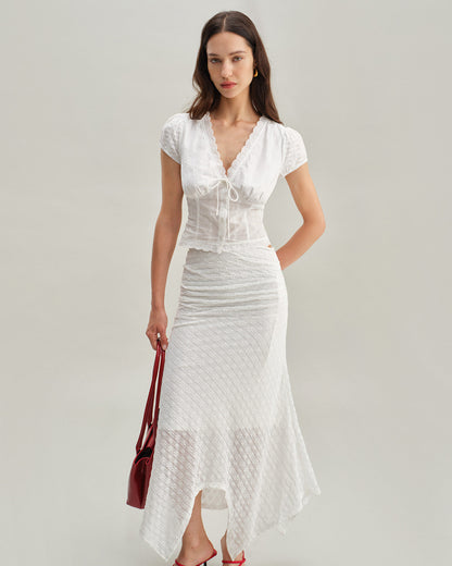 Falda Midi Sirena Jacquard Blanca