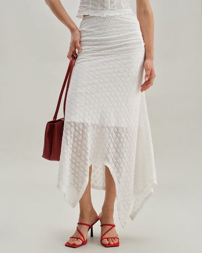 Falda Midi Sirena Jacquard Blanca