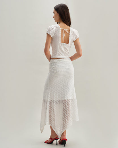 Falda Midi Sirena Jacquard Blanca