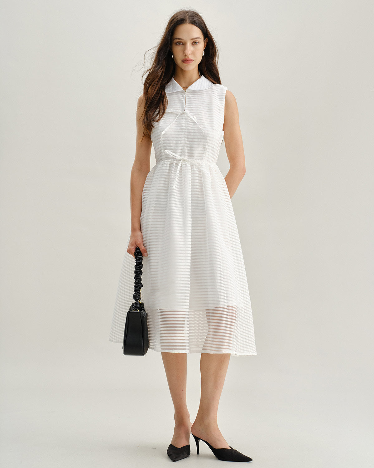 Vestido Midi Sin Mangas a Rayas Blancas
