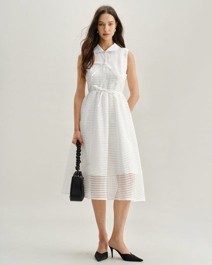 Vestido Midi Sin Mangas a Rayas Blancas