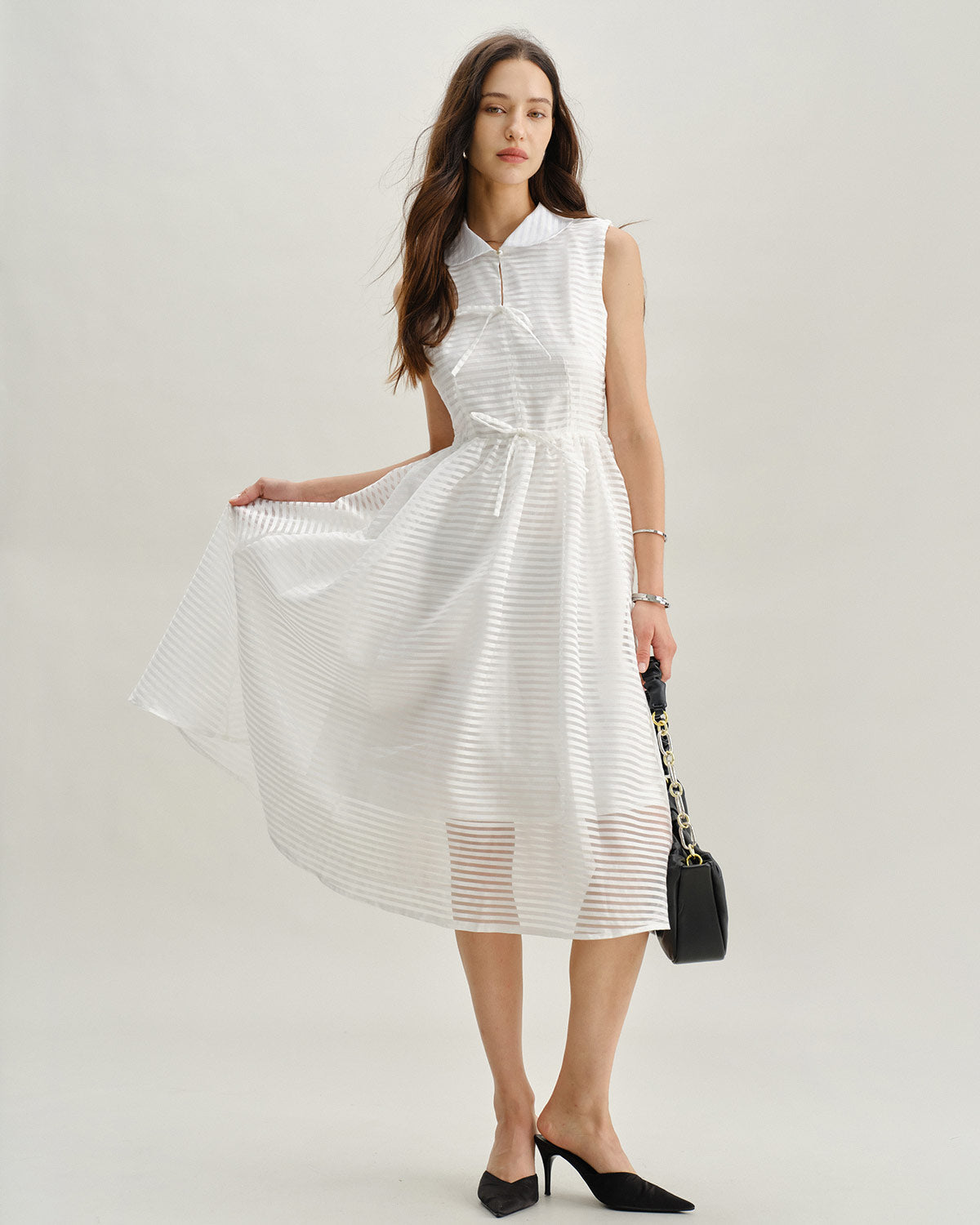 Vestido Midi Sin Mangas a Rayas Blancas