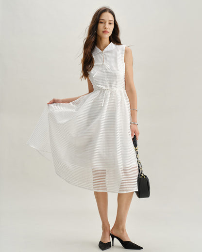 Vestido Midi Sin Mangas a Rayas Blancas