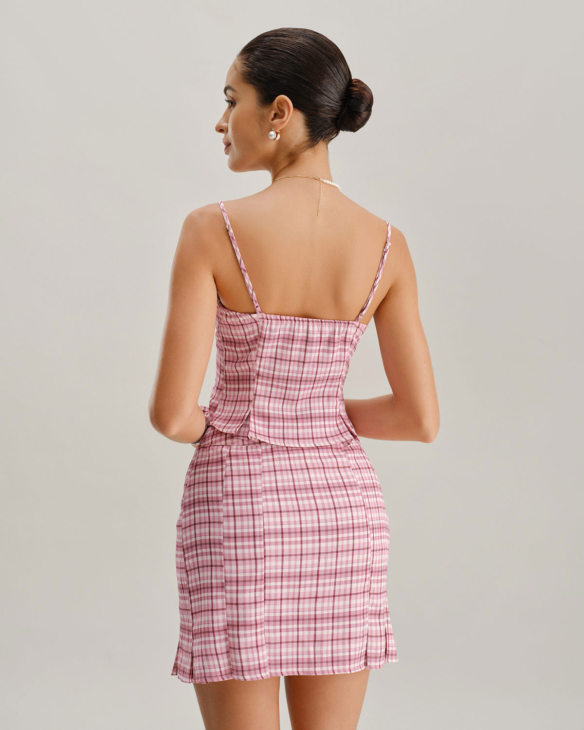 Falda Mini Recta de Cuadro Rosa