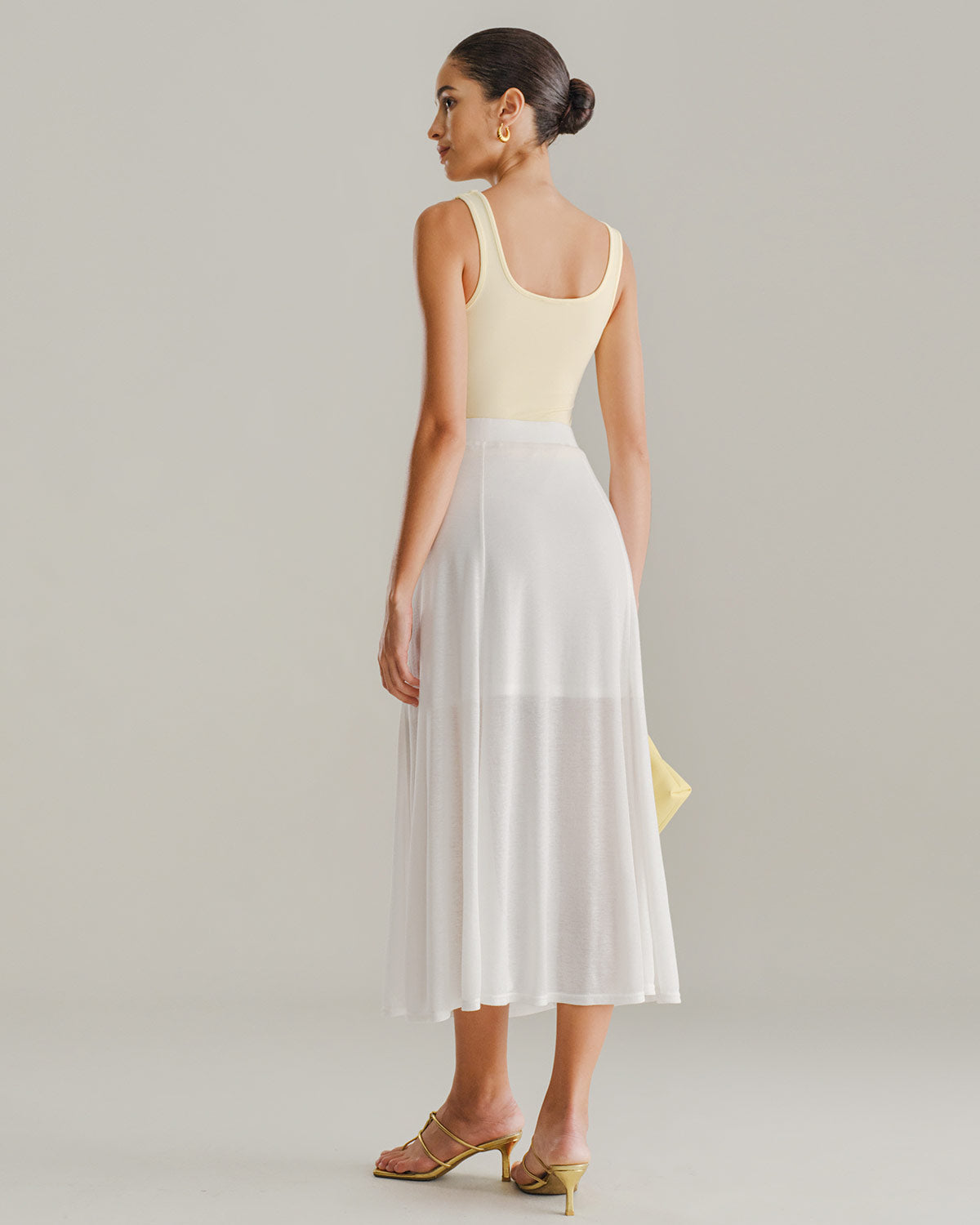 Falda Midi Recta de Cintura Elástica Blanca