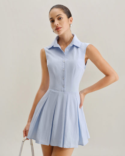 Vestido Mini Sin Mangas A-Line Azul