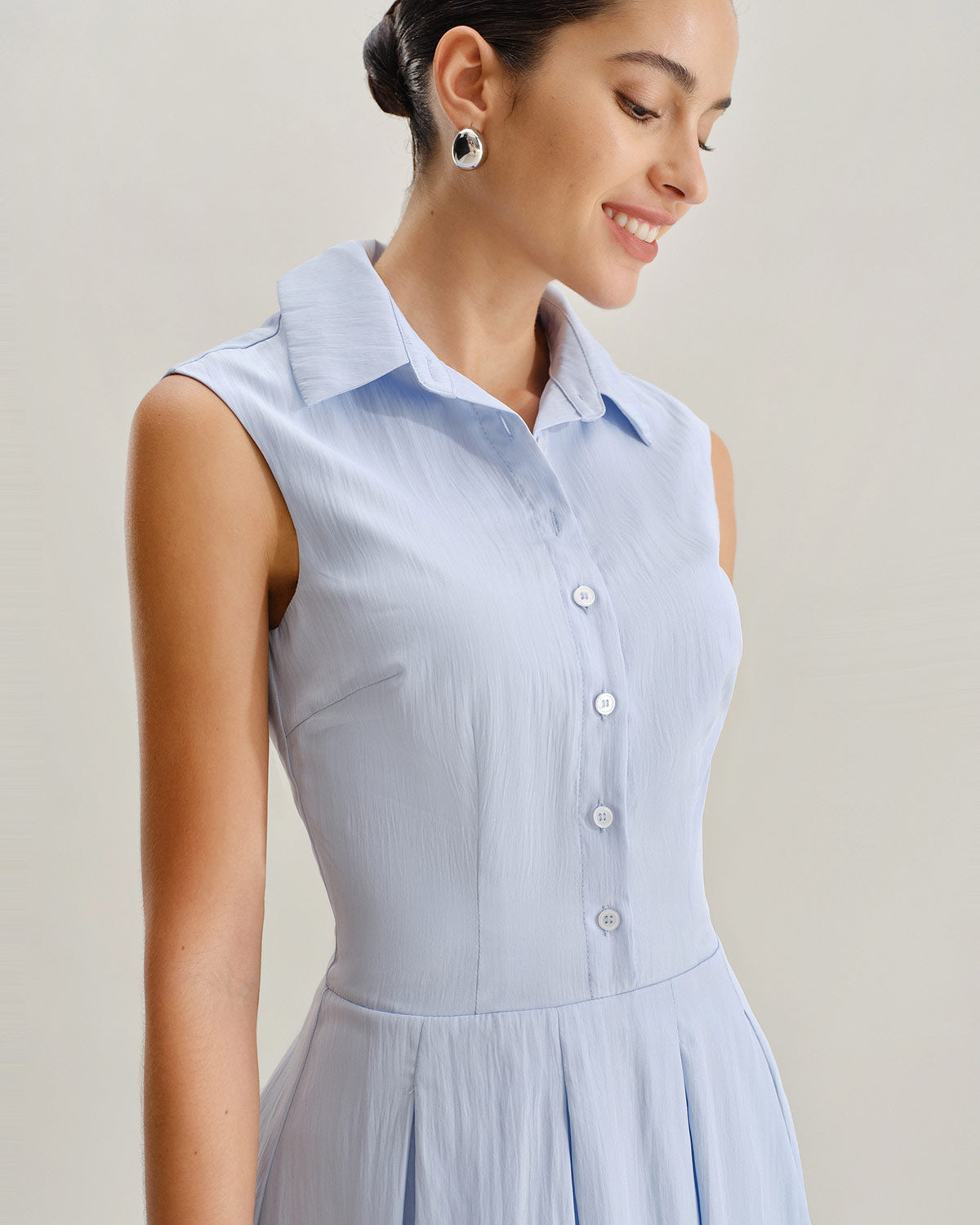Vestido Mini Sin Mangas A-Line Azul