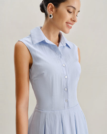 Vestido Mini Sin Mangas A-Line Azul